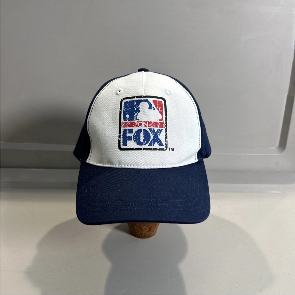MLB On Fox Sports Adjustable Baseball Cap Hat Navy Blue White Promotional OSFM